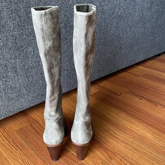 Splendid Sullie Knee High Pull On Boot Grey Suede Leather Stacked Heel - Picture 6 of 11